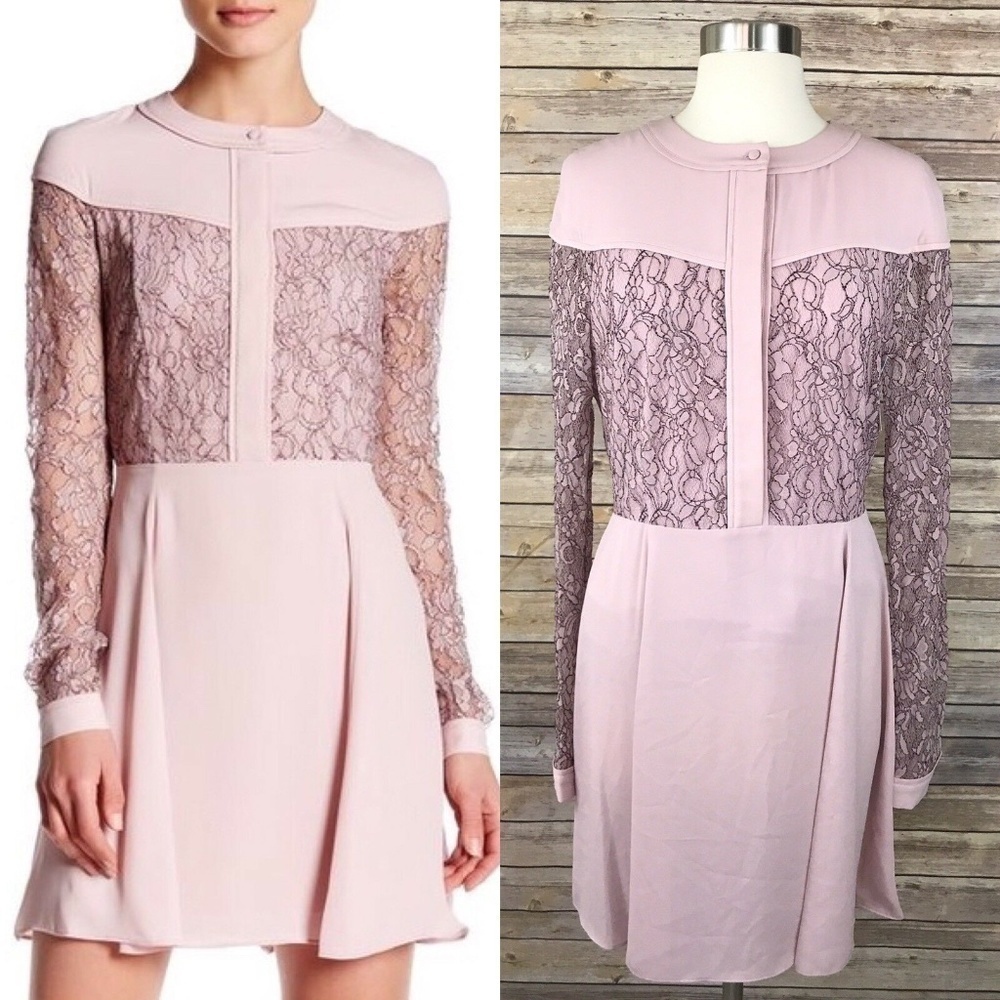 Rebecca Minkoff Mira Lace Inset Flared Dress Pink